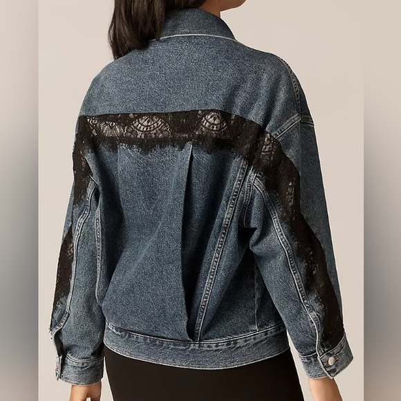 Anthro The Weston Lace Denim Boyfriend Jacket by Pilcro XL